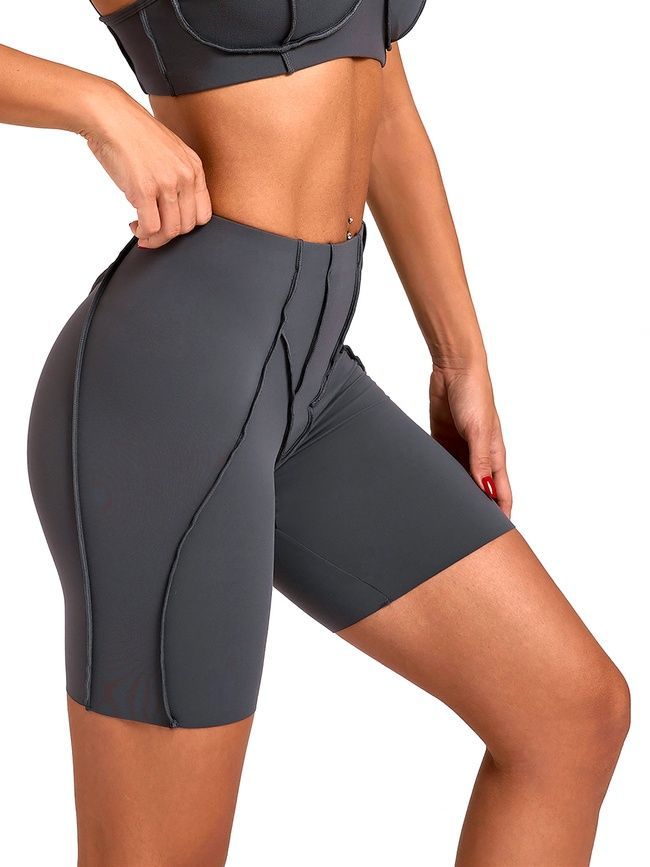 Damskie spodenki sportowe do fitnessu z zewnętrznymi szwami, Sculpt, (ciemno szary), L