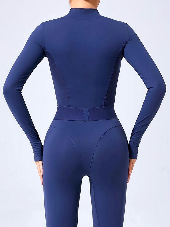 Damski sportowy kombinezon fitness z imitacją bielizny, długim rękawem i legginsami, Phantom Luxe, (niebieski), S
