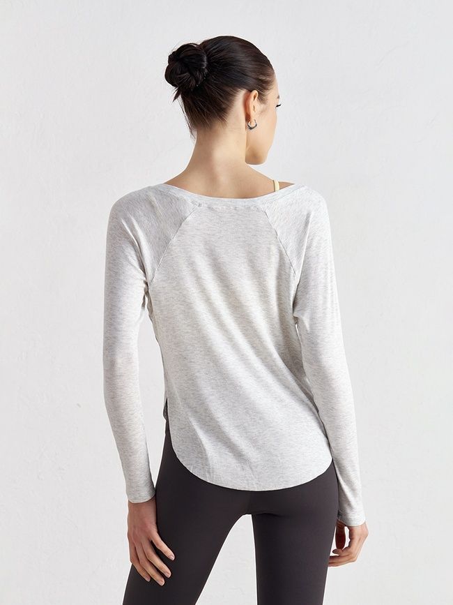Bluza damska z szerokim dekoltem w szpic, Second Skin, (jasny szary), S