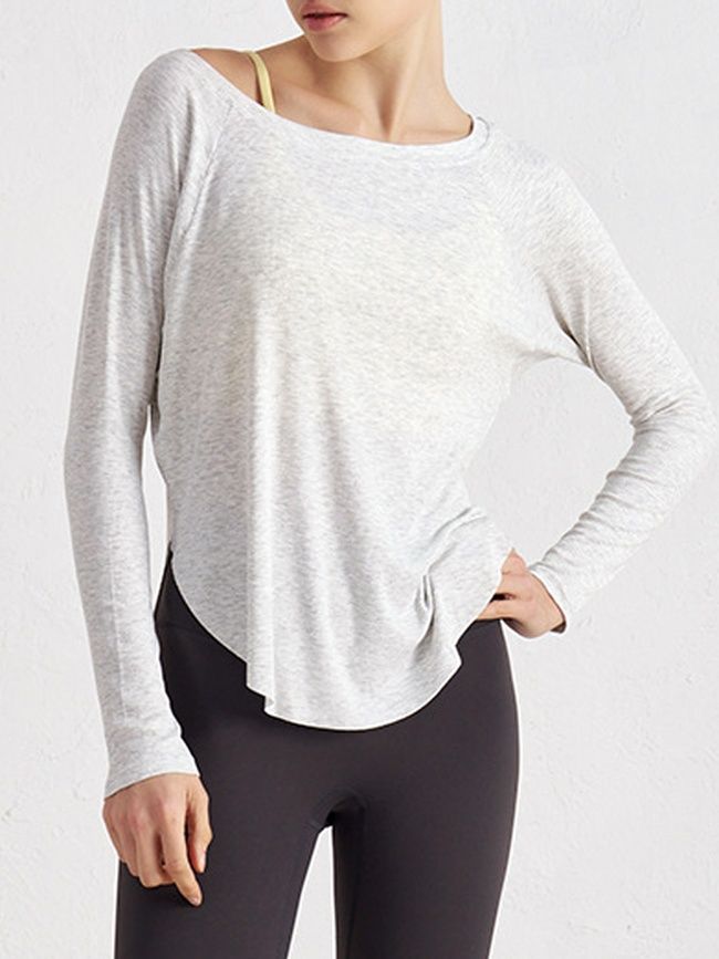 Bluza damska z szerokim dekoltem w szpic, Second Skin, (jasny szary), S