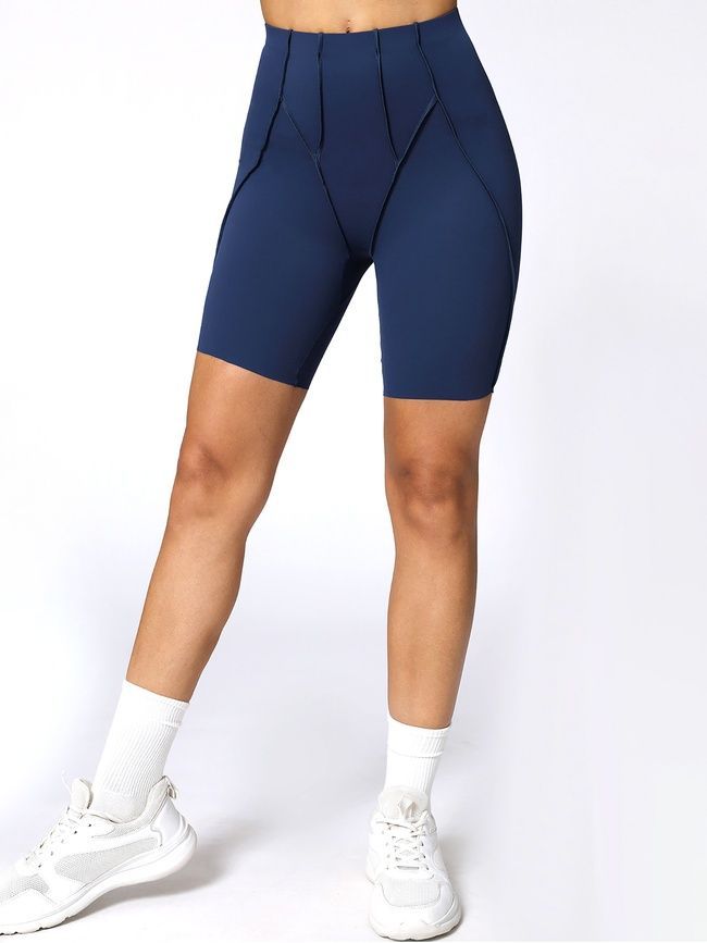 Women&rsquo;s two-piece fitness set with external seams, top and shorts, Sculpt Muse, (dark blue), S