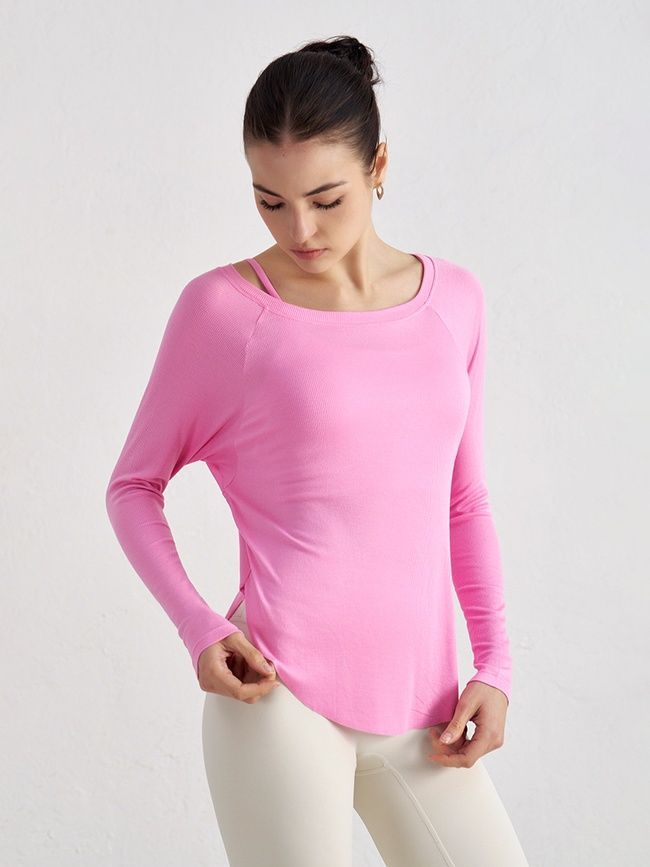 Bluza damska z szerokim dekoltem w szpic, Second Skin, (r&oacute;żowy), S