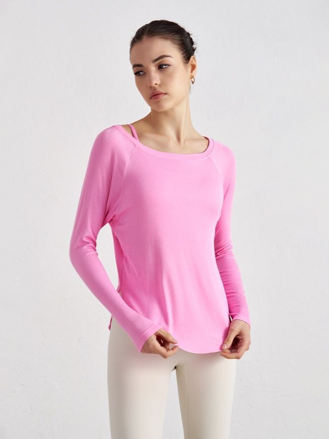 Bluza damska z szerokim dekoltem w szpic, Second Skin, (r&oacute;żowy), S