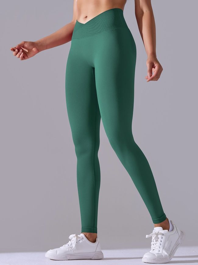 Women's push-up fitness leggings with V-belt, V-shape, (emerald), S