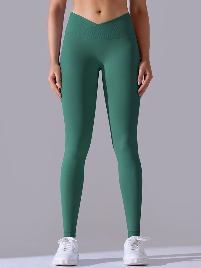 Women's push-up fitness leggings with V-belt, V-shape, (emerald), S