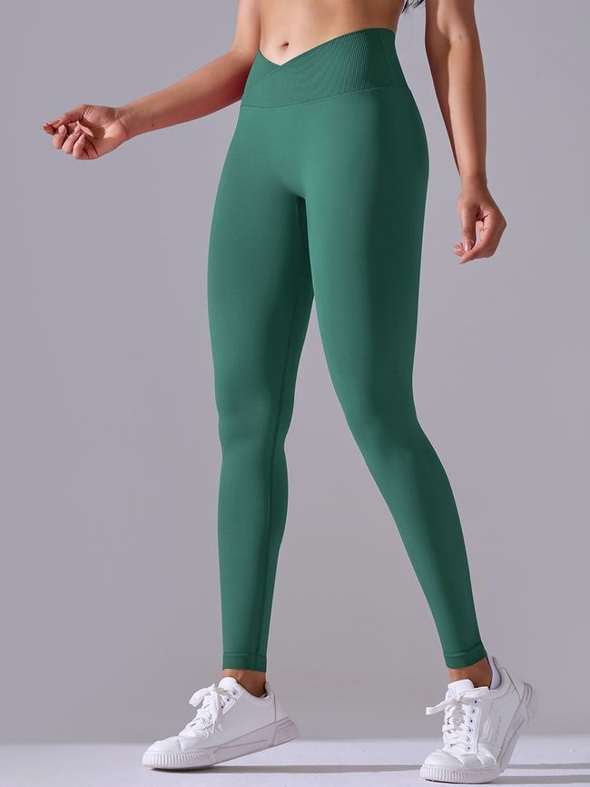 Women's push-up fitness leggings with V-belt, V-shape, (emerald), S
