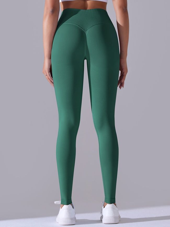 Women's push-up fitness leggings with V-belt, V-shape, (emerald), S
