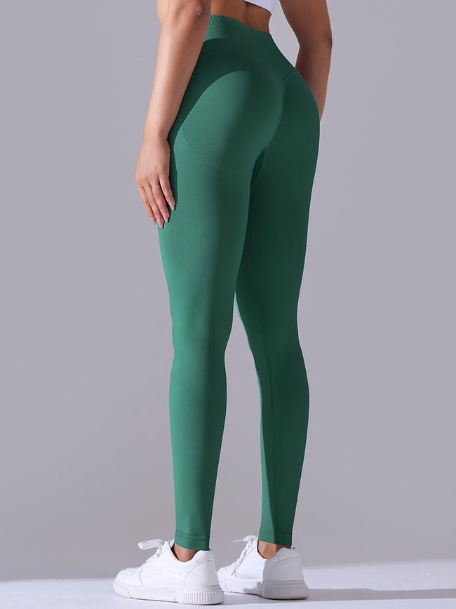 Women's push-up fitness leggings with V-belt, V-shape, (emerald), S