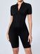 Women's fitness jumpsuit with zipper, open back, and exposed seams, Sculpt Line, (black), S