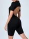 Women's fitness jumpsuit with zipper, open back, and exposed seams, Sculpt Line, (black), S