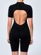 Women's fitness jumpsuit with zipper, open back, and exposed seams, Sculpt Line, (black), S