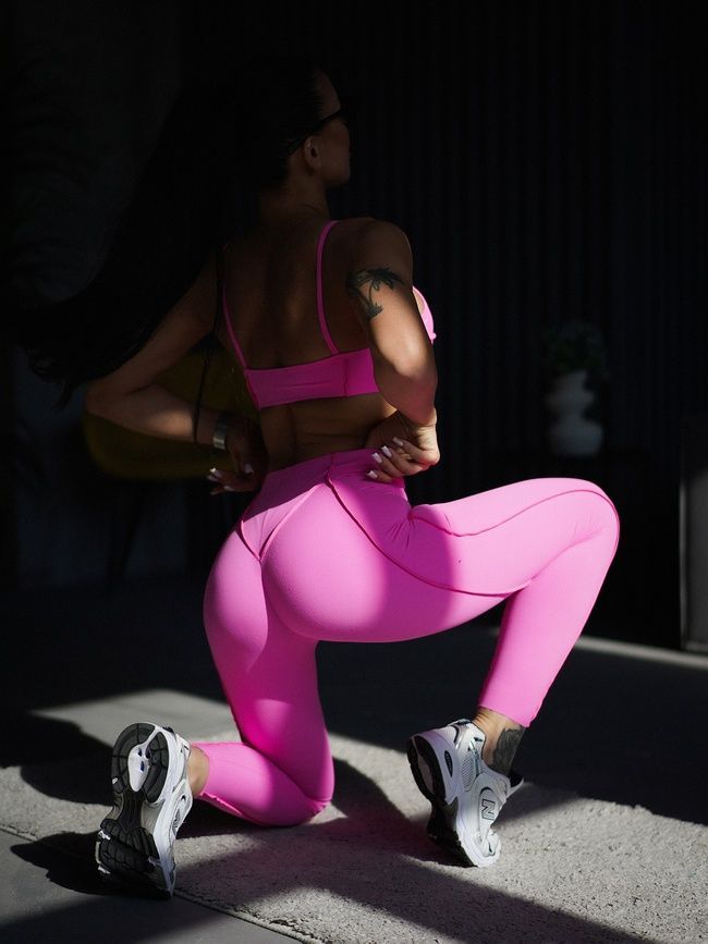 Women&rsquo;s fitness sports set with external seams, top and leggings, Sculpt Set, (pink), S
