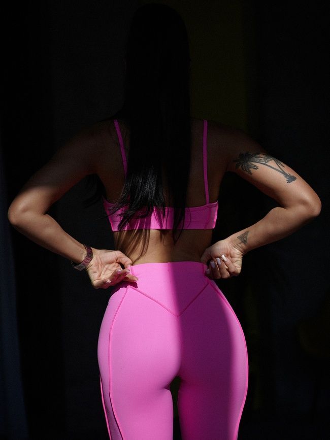 Women&rsquo;s fitness sports set with external seams, top and leggings, Sculpt Set, (pink), S