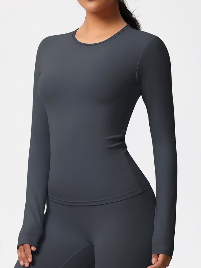 Bluza z długim rękawem damska sportowa bazowa do fitnessu, Basic Long, (ciemnoszary), S