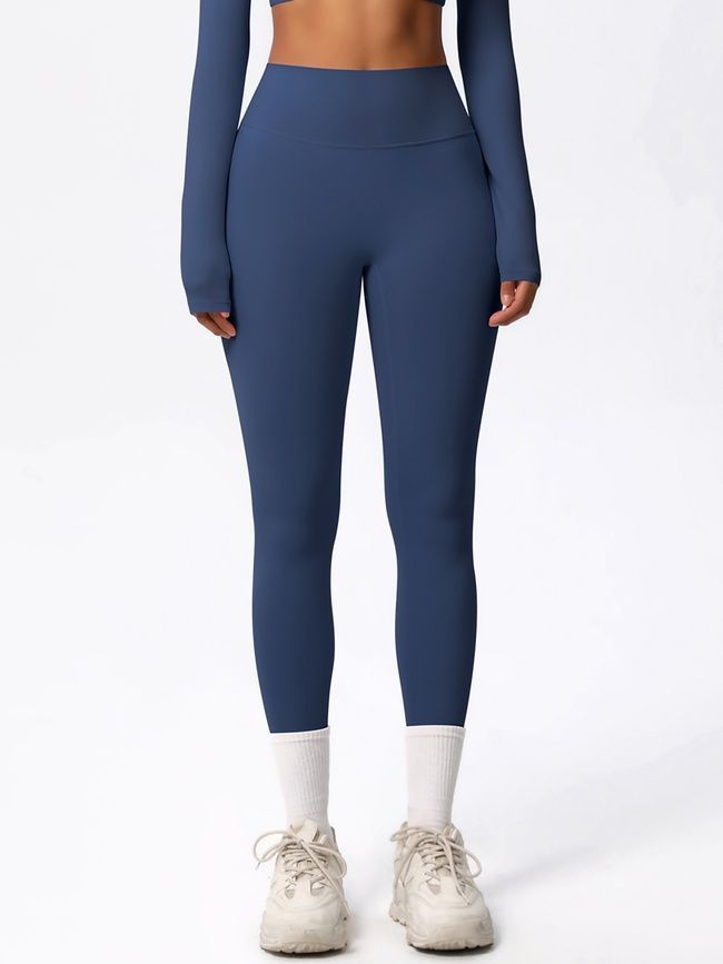 Women's 'Basic' seamless leggings without push-up, sports for fitness, (dark blue), L