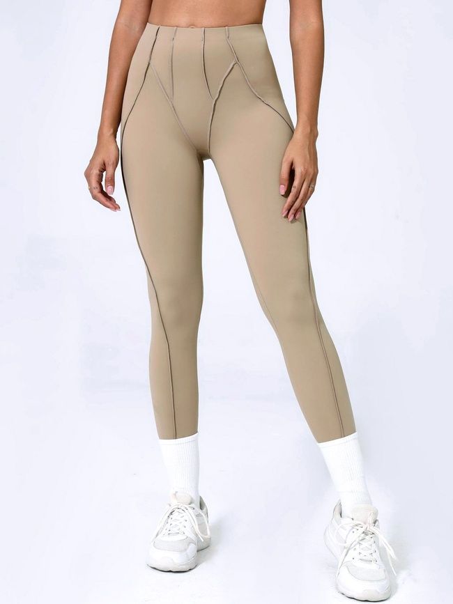 Damskie legginsy sportowe do fitnessu z zewnętrznymi szwami, Sculpt, (mokka), S