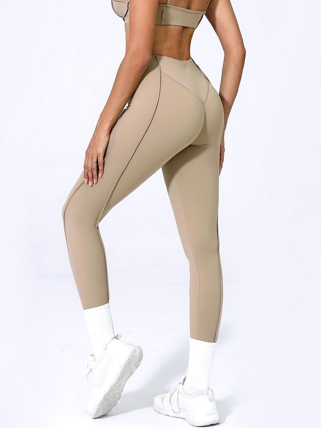 Damskie legginsy sportowe do fitnessu z zewnętrznymi szwami, Sculpt, (mokka), S