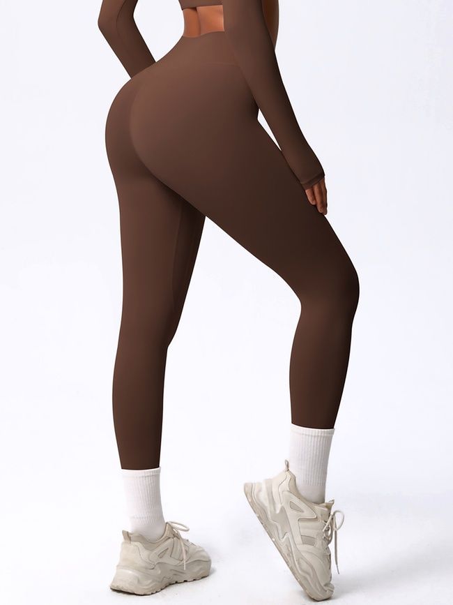 Leginsy "Basic" bez push-upu sportowe damskie bezszwowe do fitnessu, (czekoladowy), S