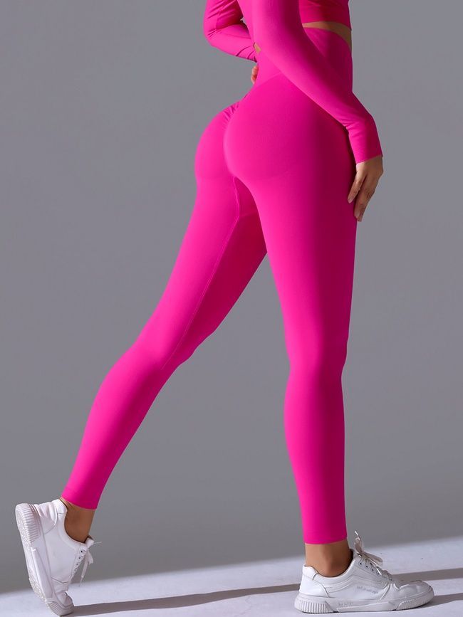 Women's 'Basic' seamless leggings with push-up, sports for fitness, (fuchsia), S