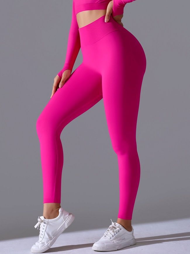 Women's 'Basic' seamless leggings with push-up, sports for fitness, (fuchsia), S
