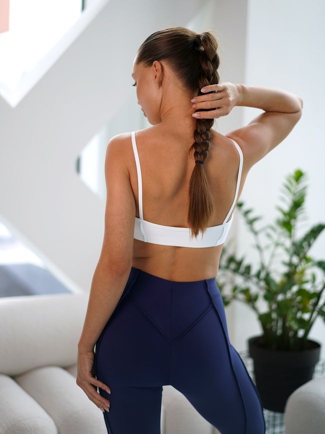 Women&rsquo;s fitness sports set with external seams, top and leggings, Sculpt Set, (white & blue), S