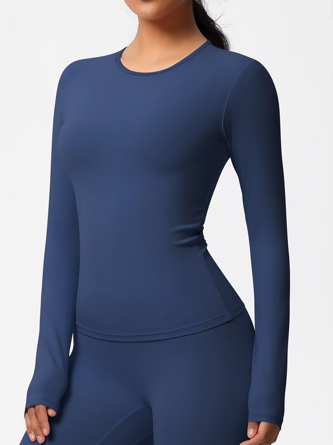 Longsleeve women's basic sports sweater for fitness, Basic Long, (dark blue), S