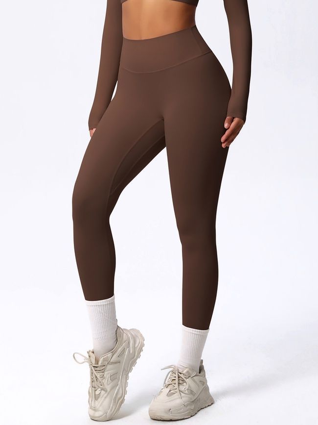 Leginsy "Basic" bez push-upu sportowe damskie bezszwowe do fitnessu, (czekoladowy), M