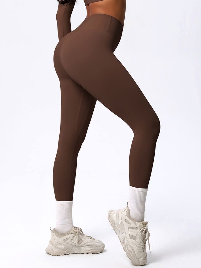 Leginsy "Basic" bez push-upu sportowe damskie bezszwowe do fitnessu, (czekoladowy), M