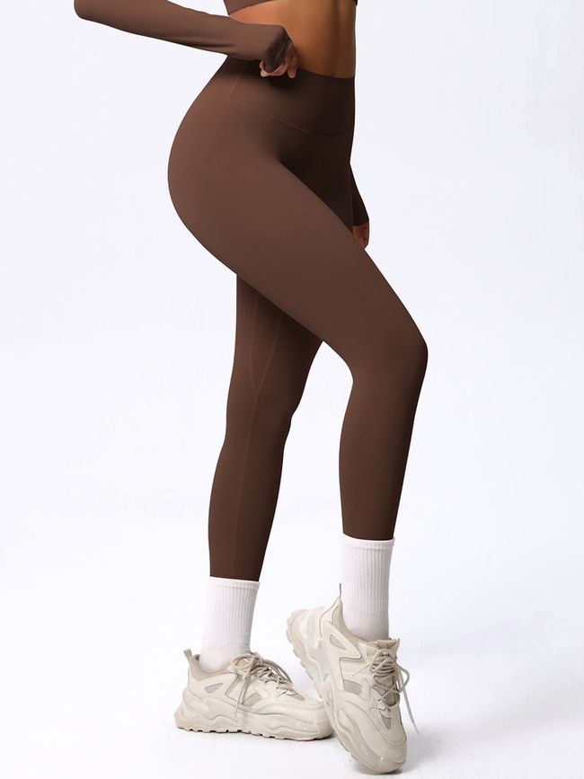 Leginsy "Basic" bez push-upu sportowe damskie bezszwowe do fitnessu, (czekoladowy), M