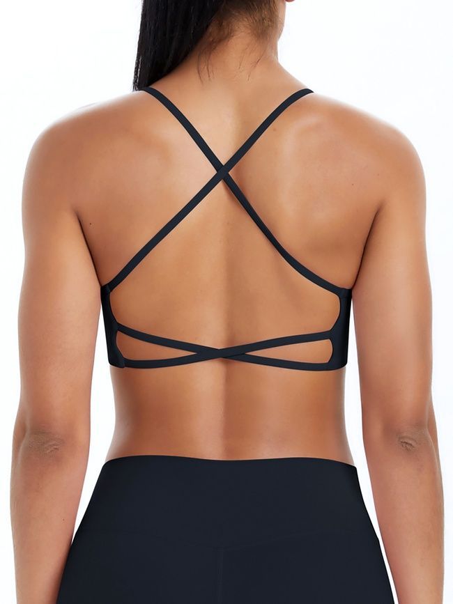 Women's sports top "Basic Cross" with removable push-up cups for fitness, (black), S