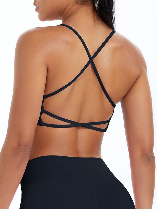 Women's sports top "Basic Cross" with removable push-up cups for fitness, (black), S