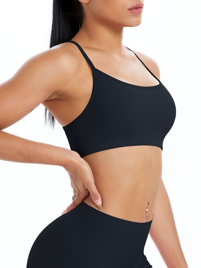 Women's sports top "Basic Cross" with removable push-up cups for fitness, (black), S