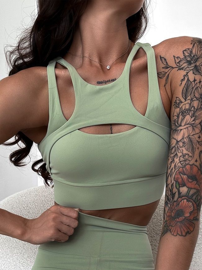 Damski top sportowy z push-up i wyjmowanymi miseczkami, Balance, (pistacjowy), S