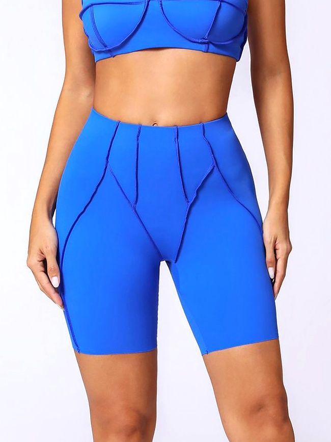 Damskie spodenki sportowe do fitnessu z zewnętrznymi szwami, Sculpt, (niebieski elektryczny), L