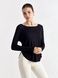 Bluza damska z szerokim dekoltem w szpic, Second Skin, (czarna), S