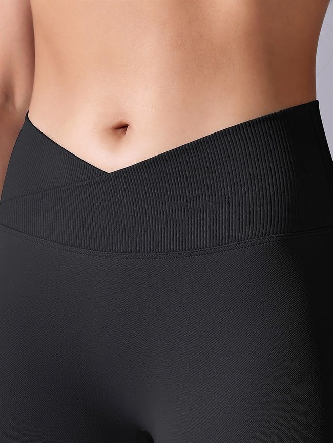 Women's push-up fitness leggings with V-belt, V-shape, (black), S