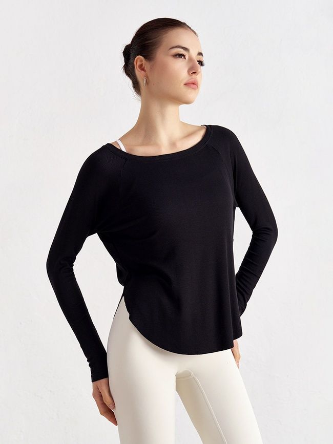 Bluza damska z szerokim dekoltem w szpic, Second Skin, (czarna), S