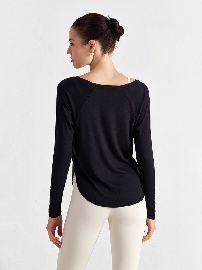 Bluza damska z szerokim dekoltem w szpic, Second Skin, (czarna), S