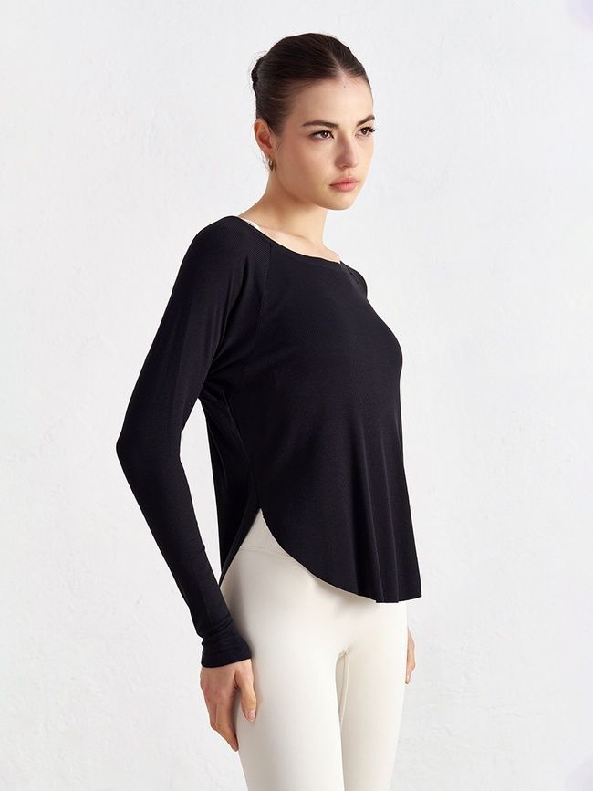 Bluza damska z szerokim dekoltem w szpic, Second Skin, (czarna), S
