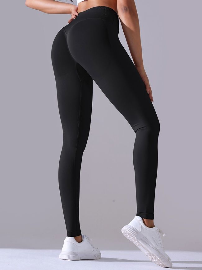 Women's push-up fitness leggings with V-belt, V-shape, (black), S