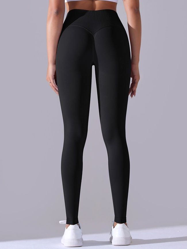 Women's push-up fitness leggings with V-belt, V-shape, (black), S