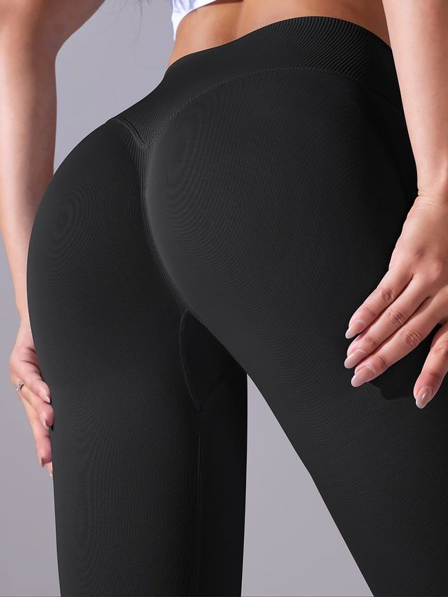 Women's push-up fitness leggings with V-belt, V-shape, (black), S