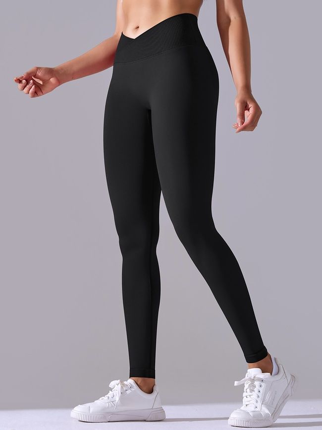 Women's push-up fitness leggings with V-belt, V-shape, (black), S