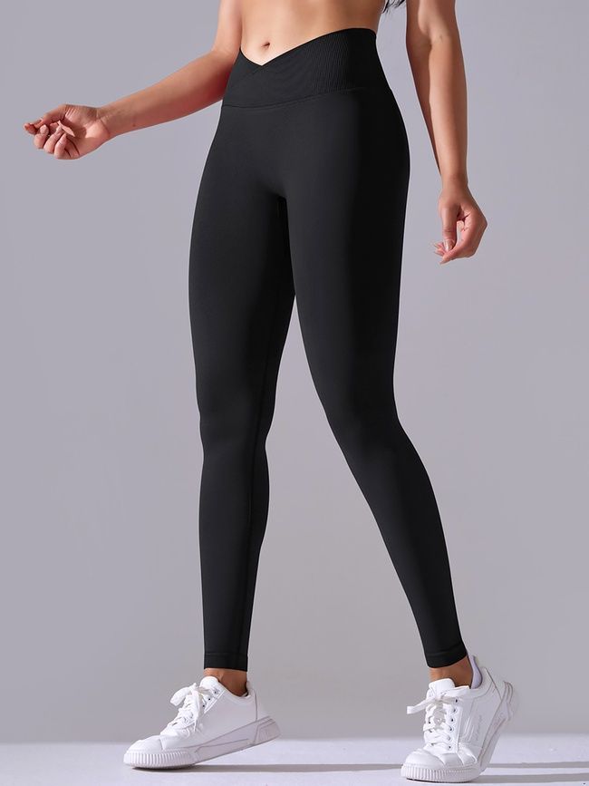 Women's push-up fitness leggings with V-belt, V-shape, (black), S
