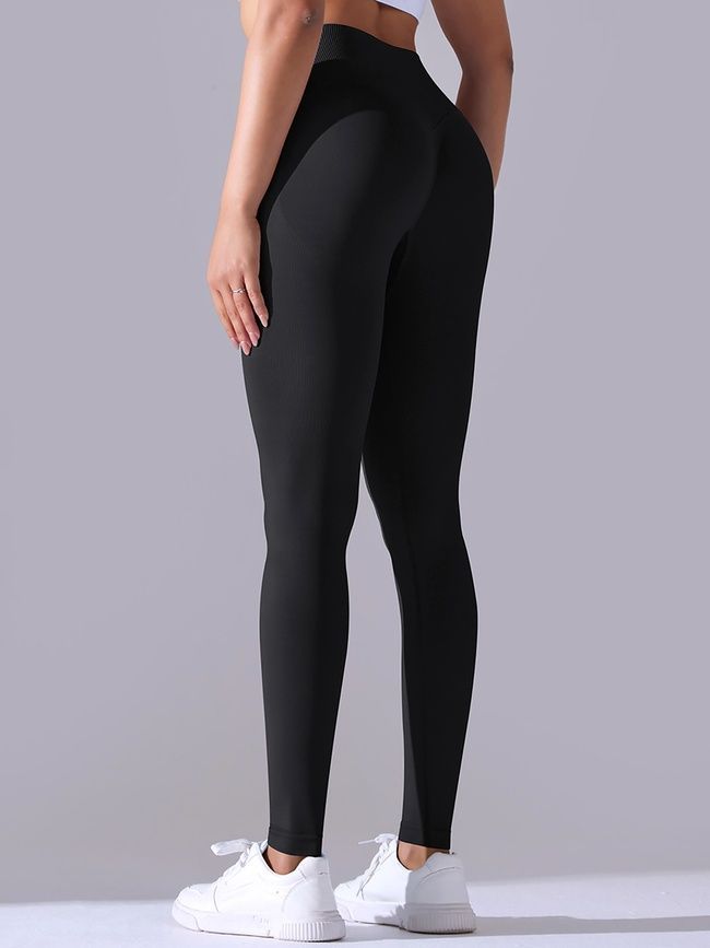 Women's push-up fitness leggings with V-belt, V-shape, (black), S