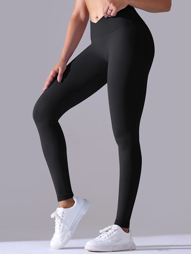 Women's push-up fitness leggings with V-belt, V-shape, (black), S