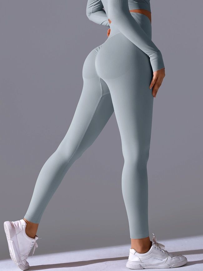 Damskie legginsy &bdquo;Base&rdquo; z push-up, bezszwowe, sportowe do fitnessu (jasny szary), S