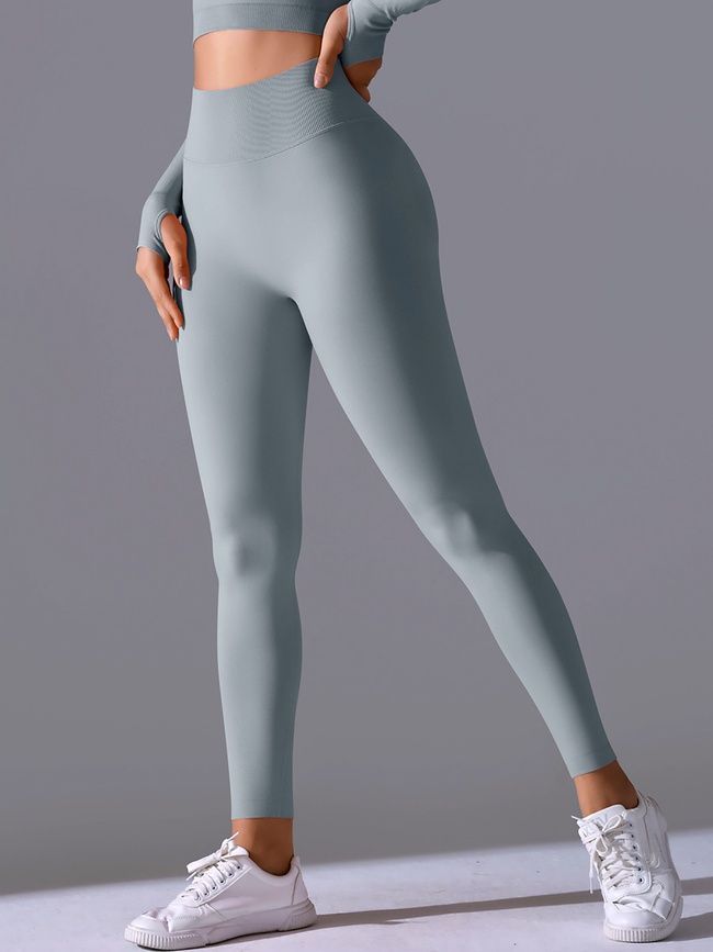 Damskie legginsy &bdquo;Base&rdquo; z push-up, bezszwowe, sportowe do fitnessu (jasny szary), S