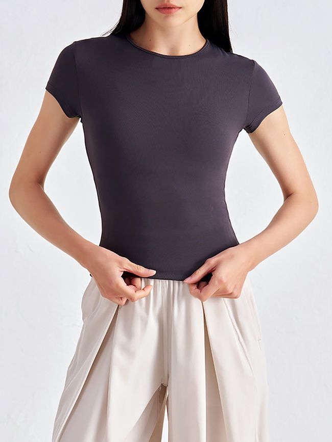 Women's sports T-shirt for fitness with a narrow neck, Active Base, (graphite), S