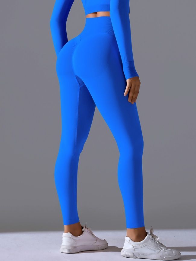 Damskie sportowe legginsy z push-up i paskiem w kształcie V, Basic, (niebieski elektryczny), S